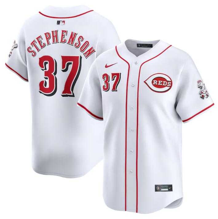 Men's Cincinnati Reds #37 Tyler Stephenson White Home Limited Stitched Baseball Jersey Dzhi